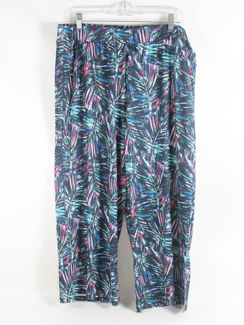 Kate & Mallory XL Tropical Palm Print Split Hem Cropped Pants Stretch Pull On